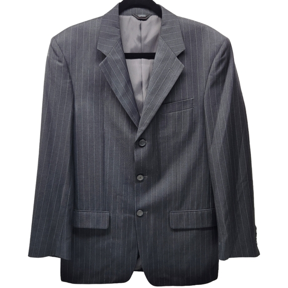 Cianni Cellini Blazer Sport Coat Hand Tailored Pinstripe Gray White, Size 38R - Picture 1 of 14